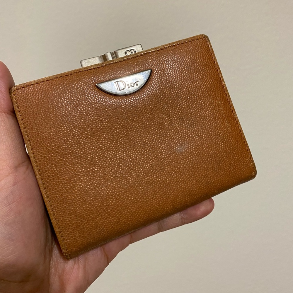 Dior Tan Leather Wallet with Silver Clasp